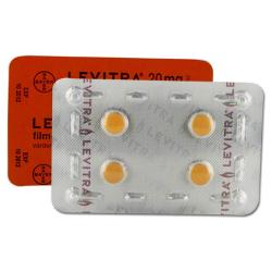 Levitra 20 mg tabletter i blisterpakke, forside og bakside