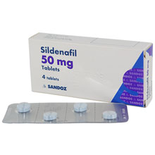 Boks med Sildenafil 50 mg og 4 tabletter i blisterpakning