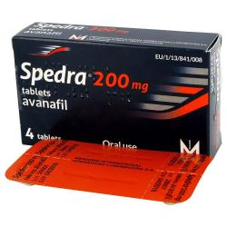 Boks med Spedra® 200 mg og 4 tabletter i blisterpakning