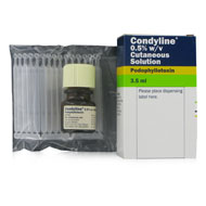 Condyline 0.5% 3.5ml forpakning forside innhold flaske oppløsning blister