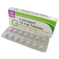 Lisinopril 10 mg boks med tabletter i blisterpakning