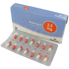 Ramipril 2.5 mg 28 kapsler forpakning forside innhold 1 blister tabletter