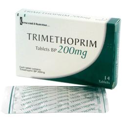 Trimethoprim 200 mg forpakning med tabletter i blisterpakning