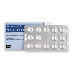 14 Finasterid 1 mg filmdrasjerte tabletter i blisterpakning foran esken