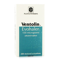 Ventoline 100 mcg 200 doser forpakning forside, inhalator utenfor
