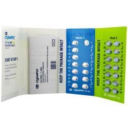 Champix (Pfizer) boks med 0,5 mg og 1 mg tabletter synlig i bakgrunnen