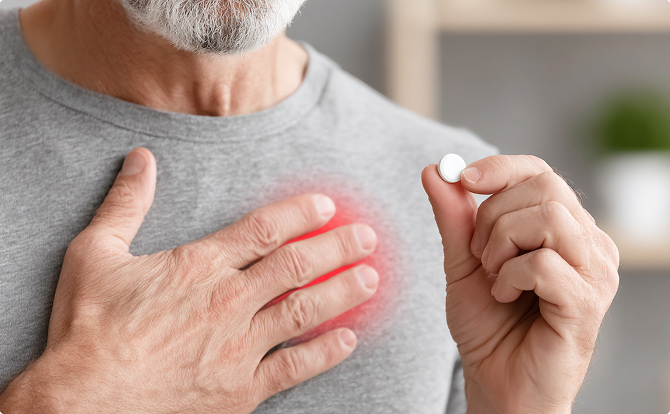 A man taking a pill for heartburn symptoms