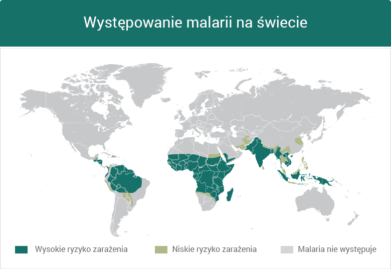 Występowanie malarii na świecie - grafika